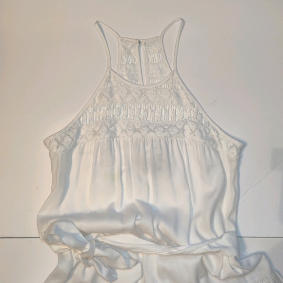 Milly NY Linen Blend Halter Tumbled Zoe  Crochet Lace White Poplin Sundress - Picture 4 of 16